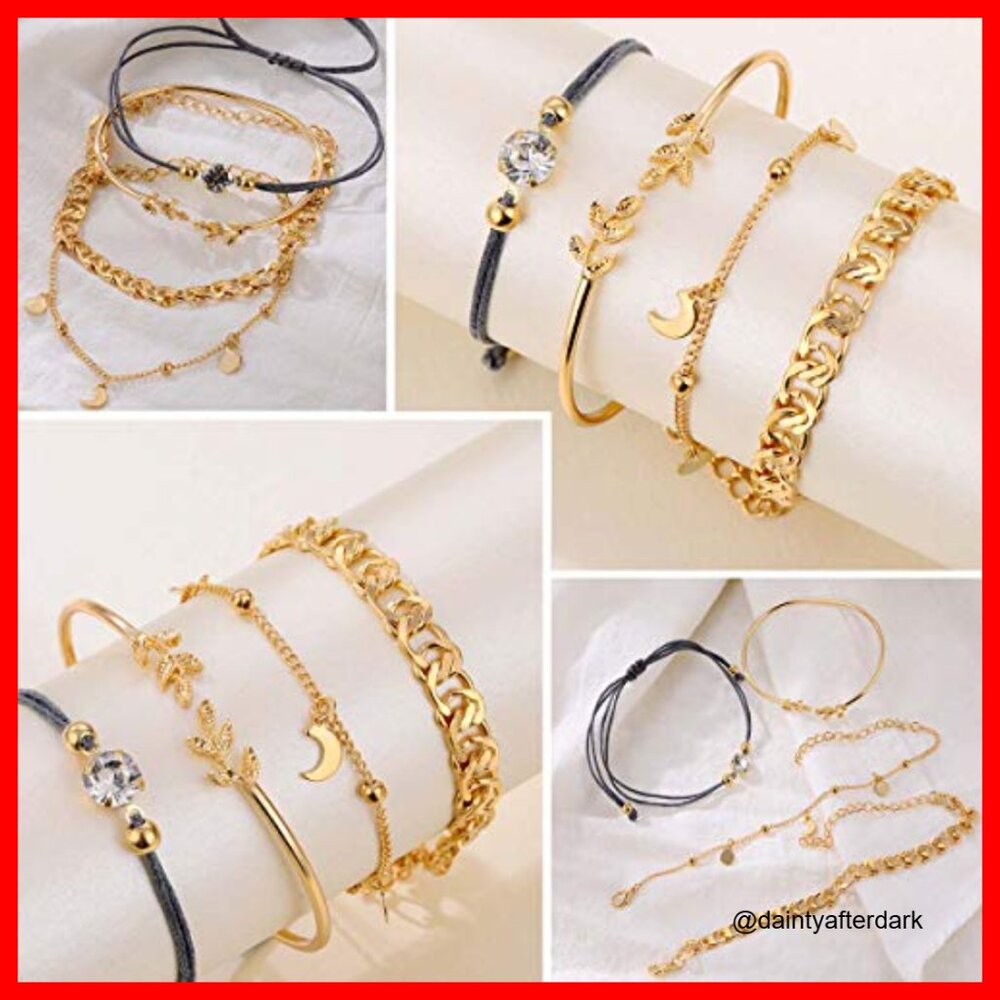Gold Plated Alloy Stackable Bracelets Set With Ch… - image 6